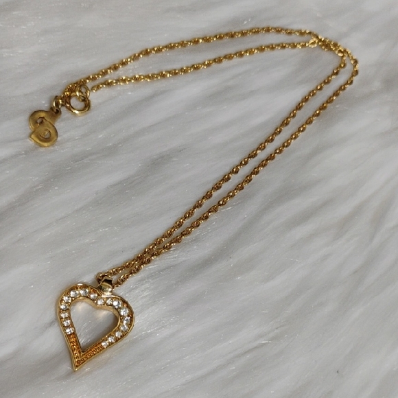 Dior Jewelry - Authentic Christian Dior Gold Heart Rhinestone Necklace